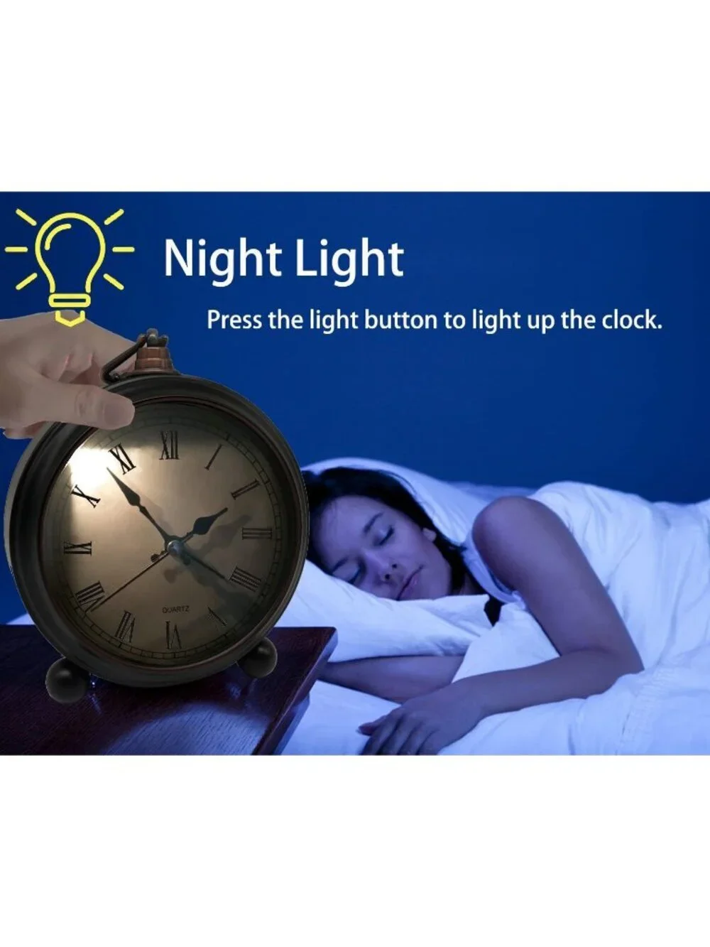 Home Black Analog Quartz Vintage Roman Super Silent Non Ticking Alarm Clock